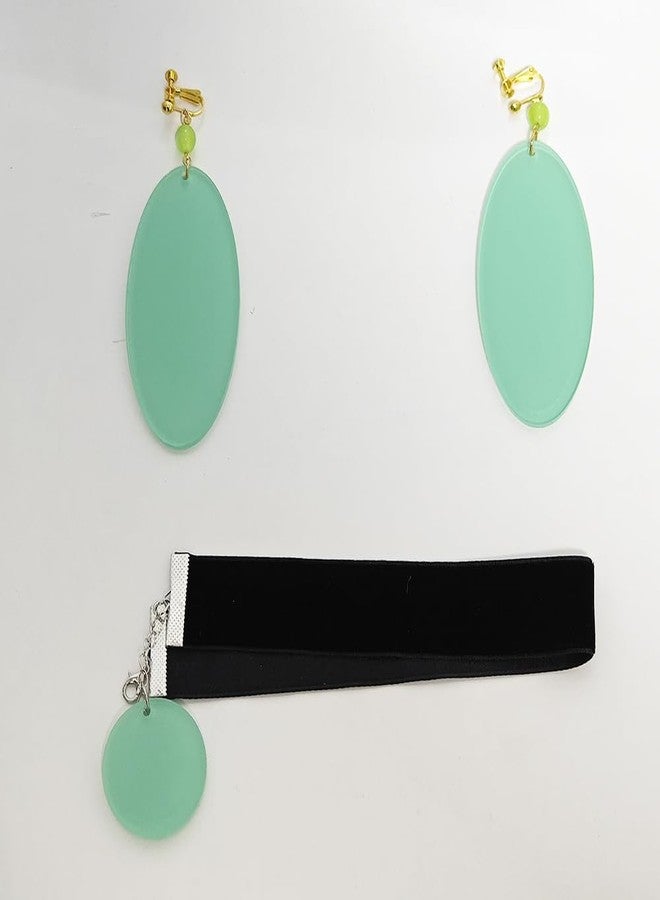 JCvCX Momo Ayase Cosplay Ear Clips Green Circular Earrings Choker Cloth Necklace Adult Unisex for Party Halloween Cosplay Comic Convetion - Image 3